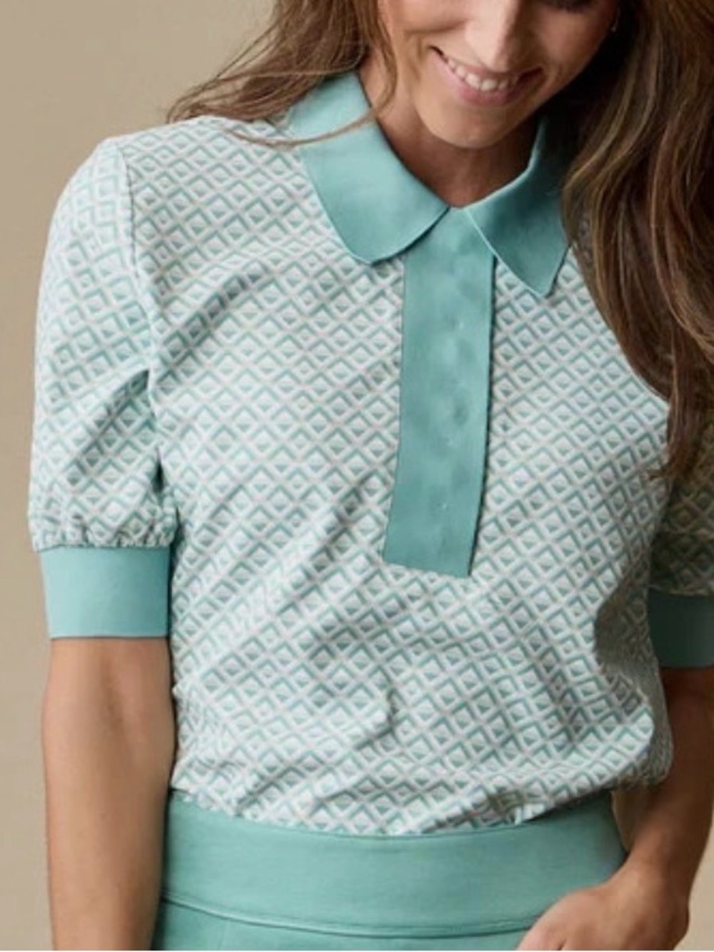 A. Putnam Womens Short Sleeve Grid Juniper Green Active Golf Polo Shirt S